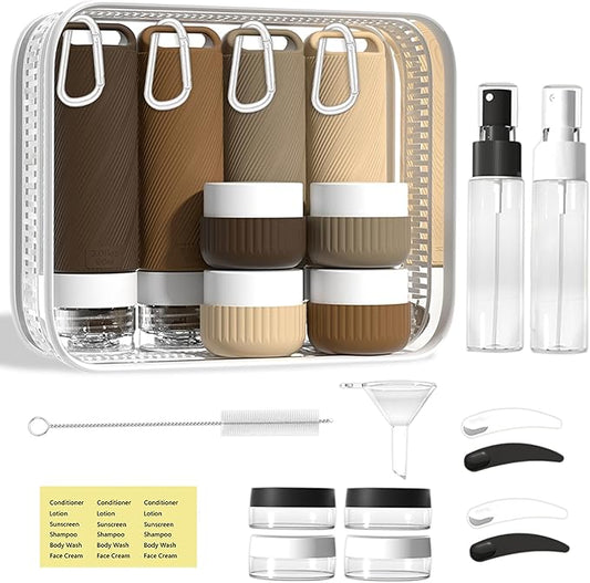 26 Pcs TSA Approved Travel Toiletry Bottles Set, Leakproof Silicone Refillable Travel Containers with Hanging Hole & Carabiner, Travel Essentials, for Shampoo Conditioner Lotion Body Wash
