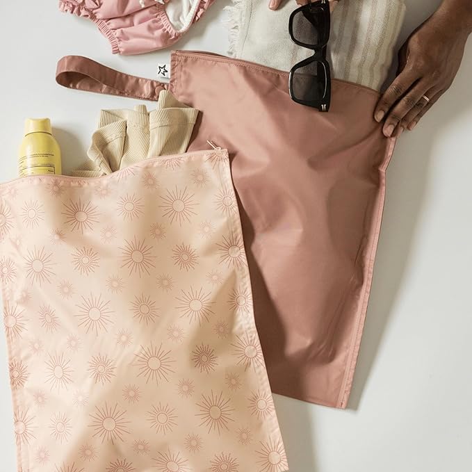 Tiny Twinkle Mess Proof Wet Bags | 2-Pack Reusable Waterproof Wet Bags for Swimsuits | Baby Clothes | Travel & Diaper Bag (Shine)