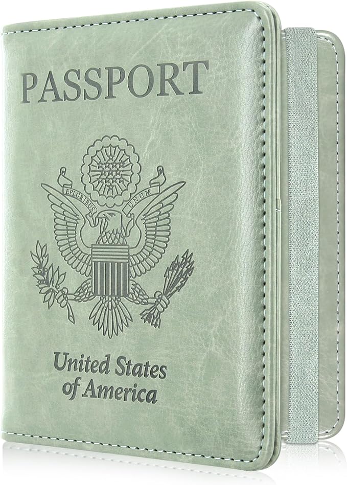 ACdream RFID BLOCKING Passport Holder Travel Wallet, Premium PU Leather Cover Passport Book with Card Holder, Pen Holder, Keep Organization, and Travel Essentials for Women/Men, Agave Green