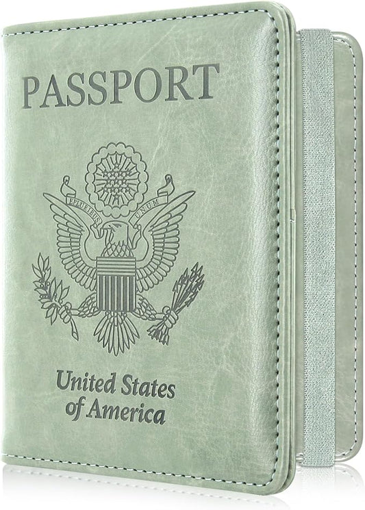 ACdream RFID BLOCKING Passport Holder Travel Wallet, Premium PU Leather Cover Passport Book with Card Holder, Pen Holder, Keep Organization, and Travel Essentials for Women/Men, Agave Green