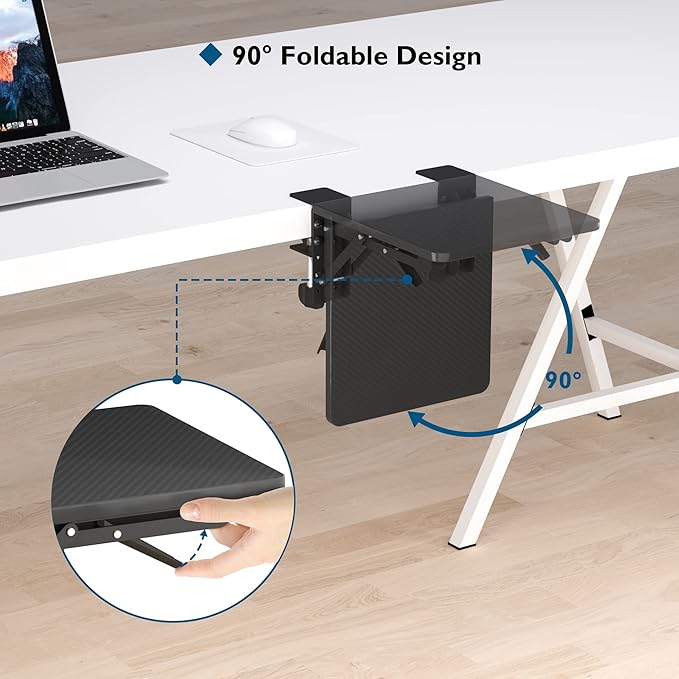 BONTEC Ergonomic Desk Extender Tray, 9.5"x9.1" Table Mount Arm Wrist Rest Shelf, 90° Foldable Elbow Support, Clamp on Computer Arm Rest for Desk, Office & Home Use, Durable & Easy to Install