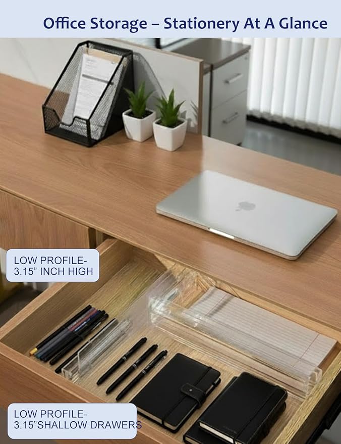5 Pack Clear Drawer Dividers - Adjustable & Expandable Dresser Organizers, 3.15" High Plastic Separators with Non-Slip Adhesive for Clothes, Baby Nursery, Bathroom, Kitchen & Makeup