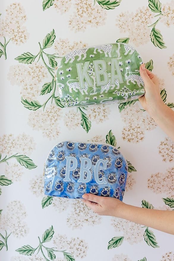 Personalized Clear Coated Pouch - Medium or Large Toiletry Bag with Embroidered or Applique Monogram, Custom Makeup or Travel Organizer, Easy-Clean Cosmetic Bag, Travel Gift for Women (Willow, XL)