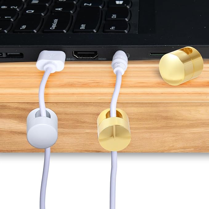 3 Sets Charger Holders for Cords, Adjustable Cable Anchor Holders, Adhesive Metal Cord Clips, Cable Management Wire Organizers for Desk, Office, Nightstand - Gold, White, Silver