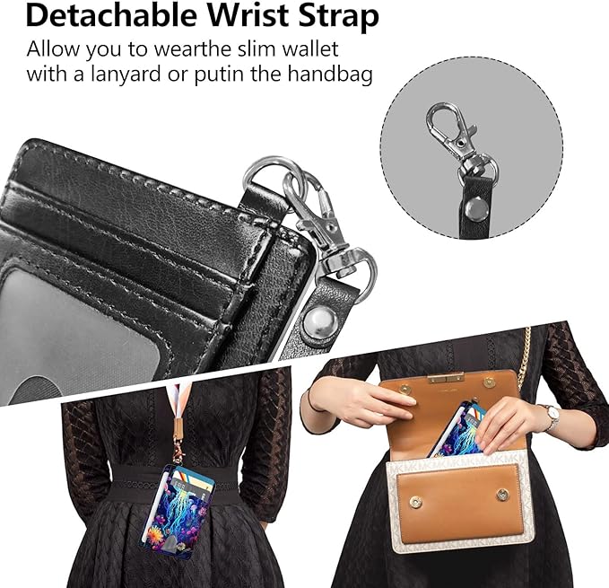 Slim RFID Blocking Card Holder Wallet with Wrist Strap - Minimalist Front Pocket Wallet, Colored jellyfish Design, PU Leathe, for Men & Women, Ideal for Travel & Gifts