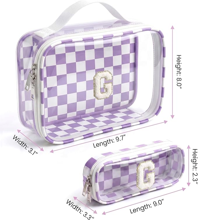 LETGO Cute Makeup Bag for Women - Monogram Personalized Initial Makeup Bags Cosmetic Pouch Make Up Case for Women Her Best Friend Friendship Sister Teacher,Birthday Gifts for Women(G,Purple&Beige)