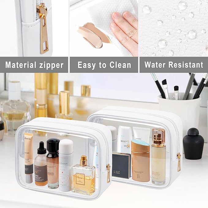 TSA Toiletry Bag Clear Makeup Bag Travel Essentials Cosmetic Bag for Men and Women White 2Pcs
