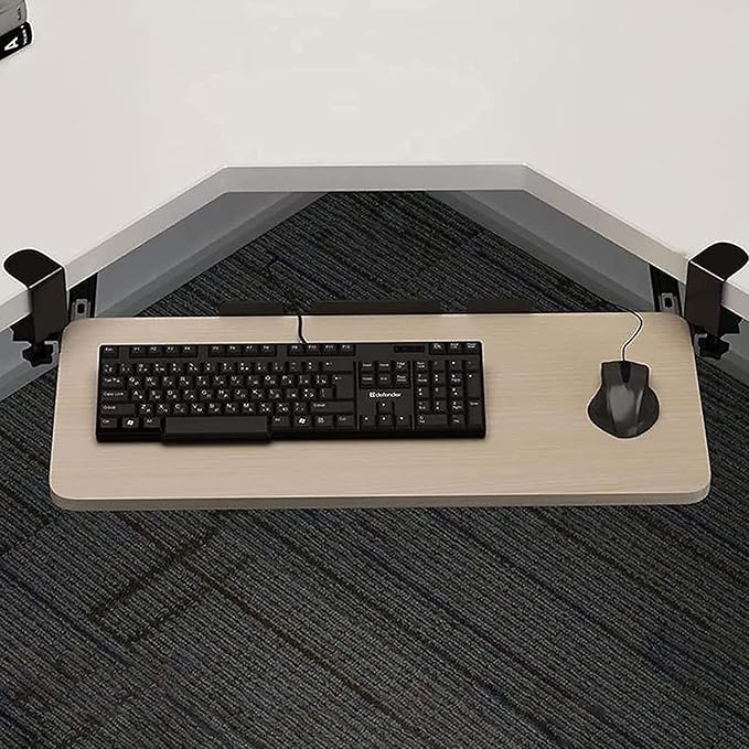 QQXX Swivel Keyboard Tray Under Desk with C Clamp,Adjustable Slide Out Computer Keyboard Stand, Ergonomic Keyboard Shelf for Home or Office, No Screw into Desk(52x25cm(20.5x9.8), Oak)