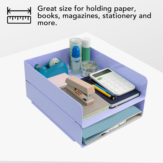 Tiawudi Desk Organizer, Office Organization and Storage, Plastic Letter Tray, Stackable File Organizer for Classroom, Home, Documents, Notes, Folders, Books and Pens, 4 Tier