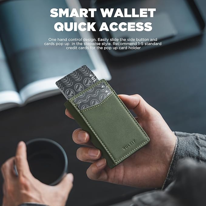 VULKIT Men's Slim Wallets Pop Up Card Holder RFID Blocking Metal Wallet Minimalist Design Holds Up to 11 Cards