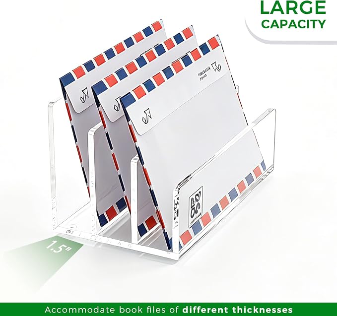 Lovemolly 3-Slot Clear Acrylic Mail Holder – Vertical Letter Sorter & Desk Organizer for Bills, Envelopes & Notebooks, Compact 6.88 x 4.05 x 4.05 in