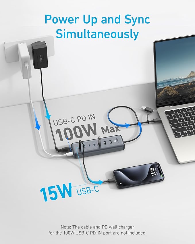 Anker USB C Hub, 8-in-1 5Gbps Data Hub, USB Splitter with 3 USBA and 4 USBC Ports, 100W PD-in, 2-in-1 USB-Connector, for Laptop, MacBook, iPad and More (45W Adapter Included)