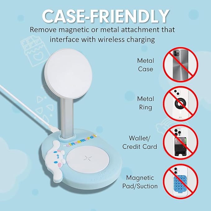 Sonix x Sanrio MagSafe Compatible 2-in-1 Charger Stand, Magnetic Wireless Charging Station for iPhone 17/16/15/14/13/12, AirPods Pro w/USB-C Cable | Cinnamoroll