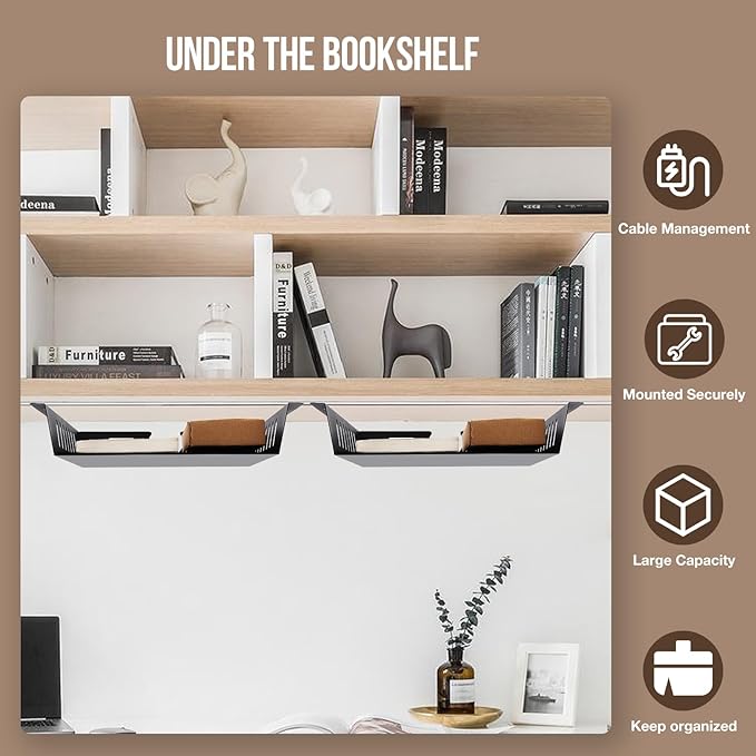 2 Pack Under Desk Shelf - Under Desk Storage Shelf Metals,Under Desk Organizer - Black Under Shelf Storage for Office Tables & Workstations（11 Inch）