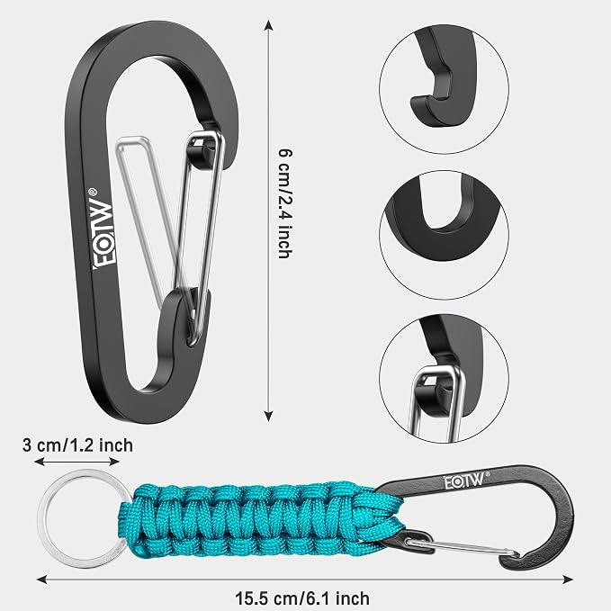 EOTW Carabiner Keychain,Paracord Keychain Small Aluminum Clip D Ring for Camping, Hiking, Fishing, Or As A Key Organizer