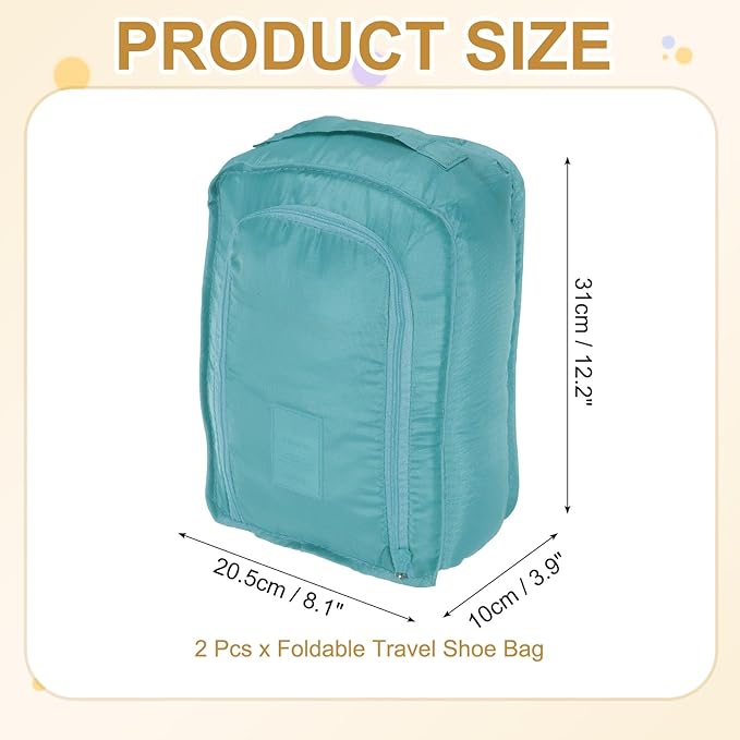 Foldable Travel Shoe Bag, Waterproof Shoe Pouches Organizer with Handle Travel Packing Cubes -Fitting for Storing (Sneakers/Sandals/Fitness Shoes) 2 Pcs & Light Blue