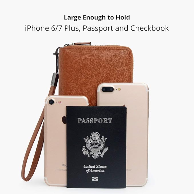 Bveyzi Women RFID Blocking Wallet Leather Zip Around Phone Clutch Large Capacity Ladies Travel Purse Wristlet | RFID Blocking, Zip Around, Large Capacity
