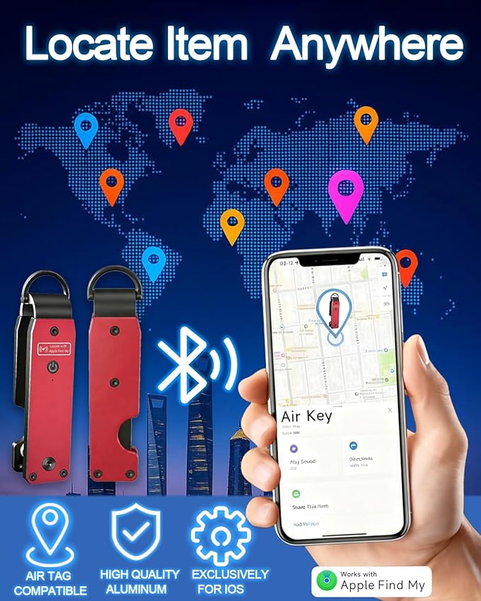 Air Keychain with GPS Tracker : Lightweight Compact Key Holder for Outdoor Use - Minimalist Metal Key Organizer