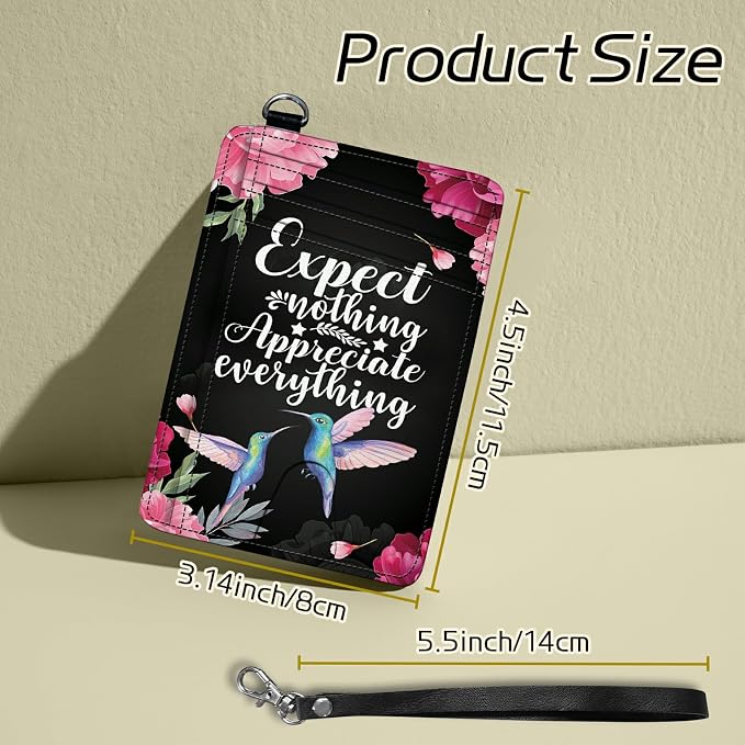 Small Travel Wallets, Humingbird Flower Slim Minimalist Front Pocket Wallet with Wristlet, RFID Blocking PU Leather Credit Card Holder with ID Window Change Purse for Men Women