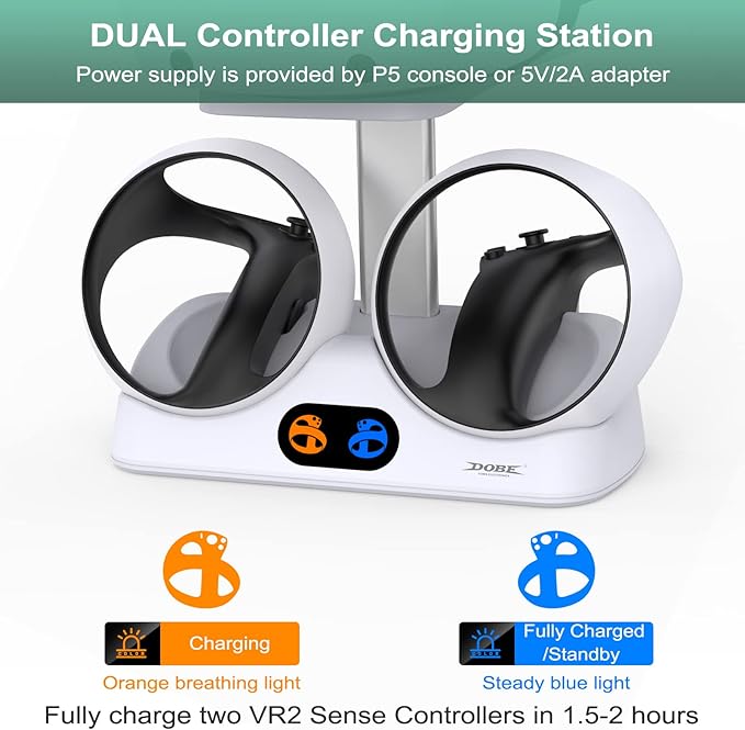 FASTSNAIL Charging Stand for PlayStation VR2, Vertical PS VR2 Headset & Sense Controller Charge Dock Station with USB-C Cable for PS5 VR2 Games Accessories