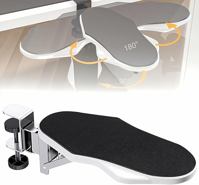 Computer Arm Rest for Desk, 180° Adjustable Rotating Desk Extender Tray, 90° Foldable Elbow Arm Support, Ergonomic Desk Arm Wrist Rest Shelf for Home and Office