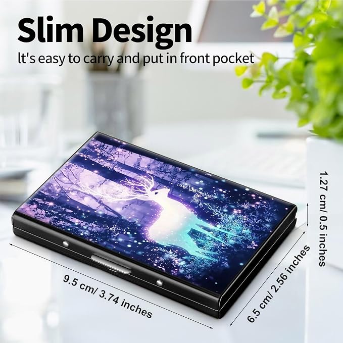 Metal Wallet for Women Men Girls, RFID Blocking Slim Aluminum Credit Card Holder, Mini Travel Wallet with Hard Shell, Lightweight ID & Business Card Case,Elk Deer Forest
