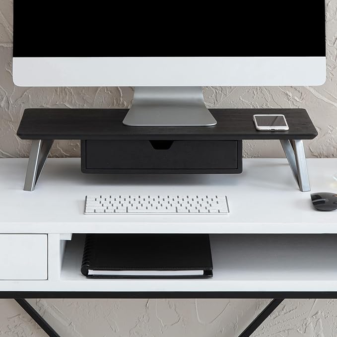 Anji Mountain Monitor Stand - Desktop Organizer & Laptop Riser, Ergonomic Monitor Riser, Space-Saving Monitor Stand for Desk, Durable Construction, Easy Assembly, Ideal for Home & Office,Black