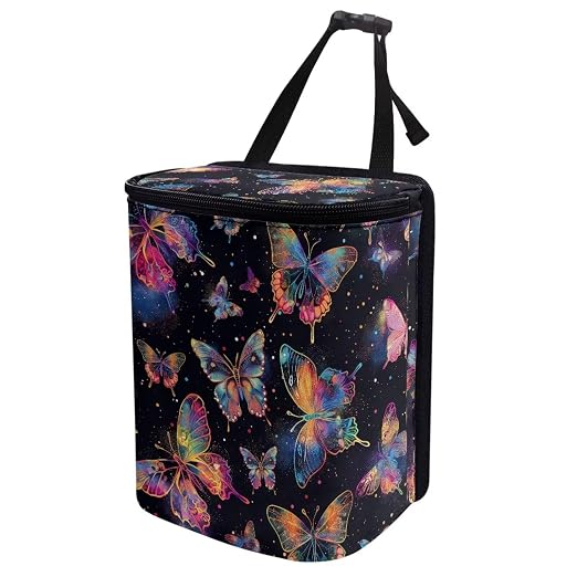 Biyejit Colorful Butterfly Car Trash Can Automotive Garbage Bag Trash Can with Lid Collapsible Reusable Waterproof Car Accessories Interior Cars Organizer