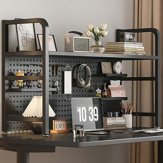 Desk Extender, Desk Organizer Shelf, Peg Doard Display Stan, Load Bearing Capacity 50kg/110lb, Desk Extender Pegboard Workstation, for Table Accessories(Black,115x68x20cm/45x27x8in)