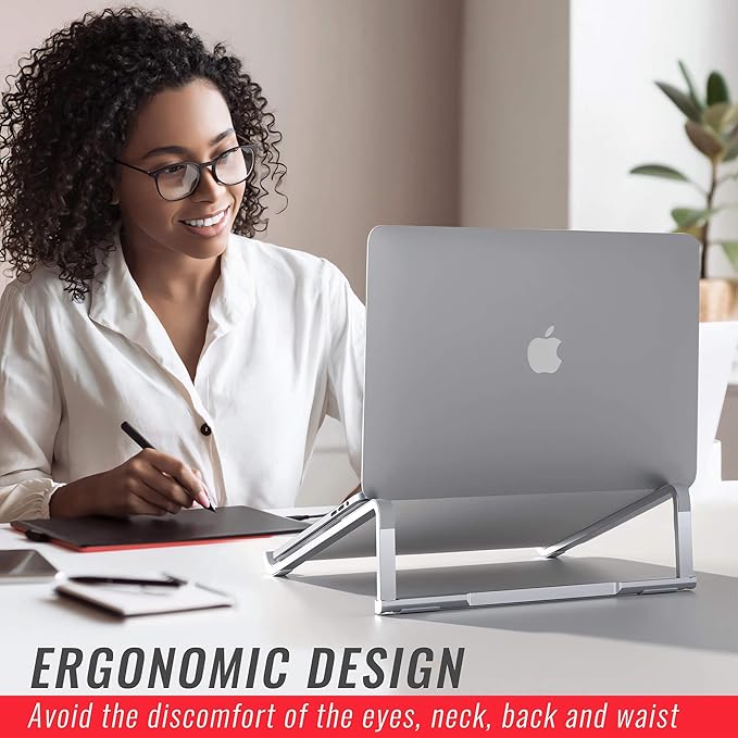 Portable Foldable Aluminum Laptop Holder - Ergonomic Laptop Riser Compatible with 11 to 15.6 Inch MacBook Air/Pro