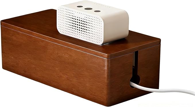 [Tikora] Spring Cleaning Essential: Real Walnut Solid Wood Cable Management Box, Magnetic Lid Cord Organizer for Desk & Home Office - 14.17" x 6.1" x 4.78"
