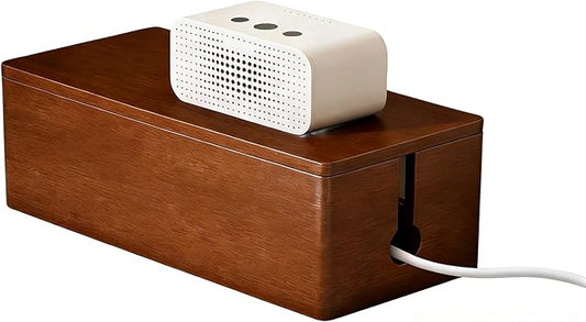 [Tikora] Spring Cleaning Essential: Real Walnut Solid Wood Cable Management Box, Magnetic Lid Cord Organizer for Desk & Home Office - 14.17" x 6.1" x 4.78"