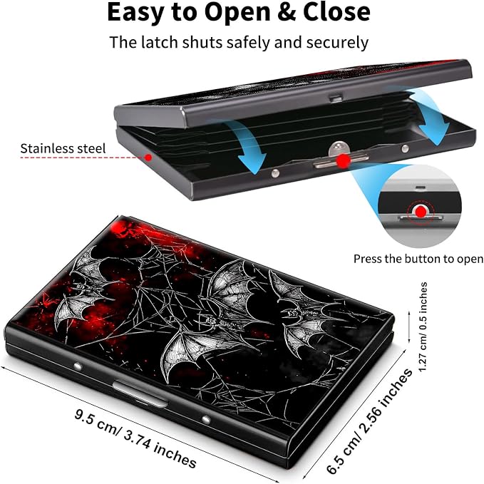 Metal Wallet,Credit Card Holder for Women Men,RFID Blocking Card Holder Mini Slim Aluminum Wallet ID Case Hard Case Business Card Holder Case,Black Red Bat