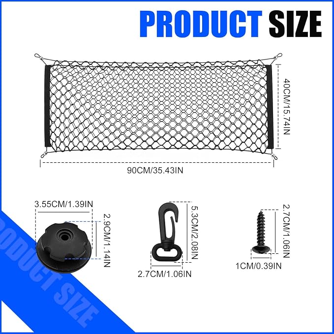 Car Rear Cargo Net/Cargo Net Stretchable, Adjustable Elastic Storage Organizer Net, Trunk Cargo Storage Net for SUV, Sedan