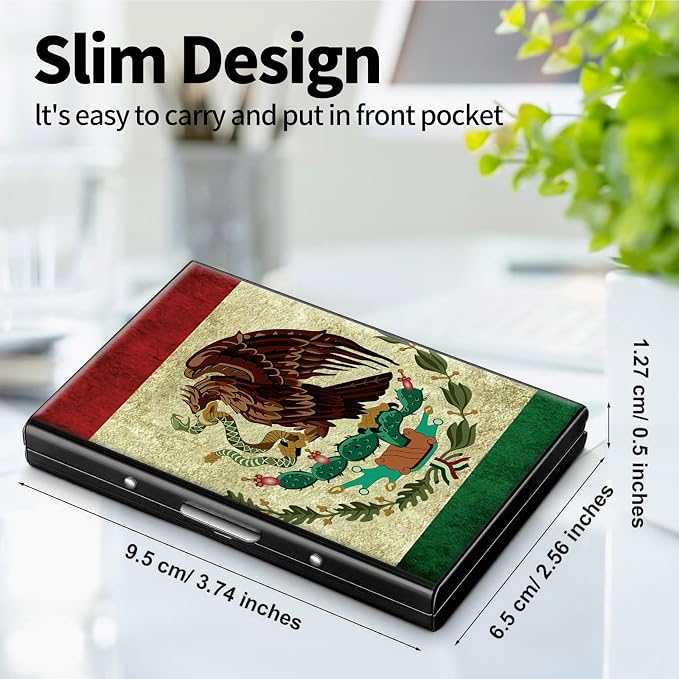 Metal Wallet, Credit Card Holder for Women Men Girls, RFID Blocking Aluminum Wallet Slim Hard Case, Mini Travel Wallet, ID Card Holder Business Card Case,Mexico Mexican Vintage Flag