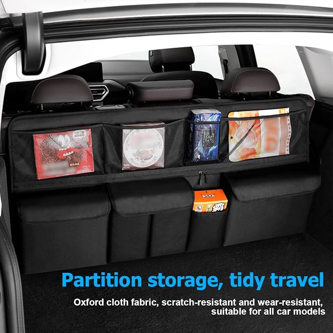 Mandark Car Trunk Organizer, Large Capacity Vehicle Backseat Hanging Storage Bag with 9 Pocekt, Space Saving Auto Seat Back Cargo Organizing Accessories, Universal for SUV, Truck, Van (Black)