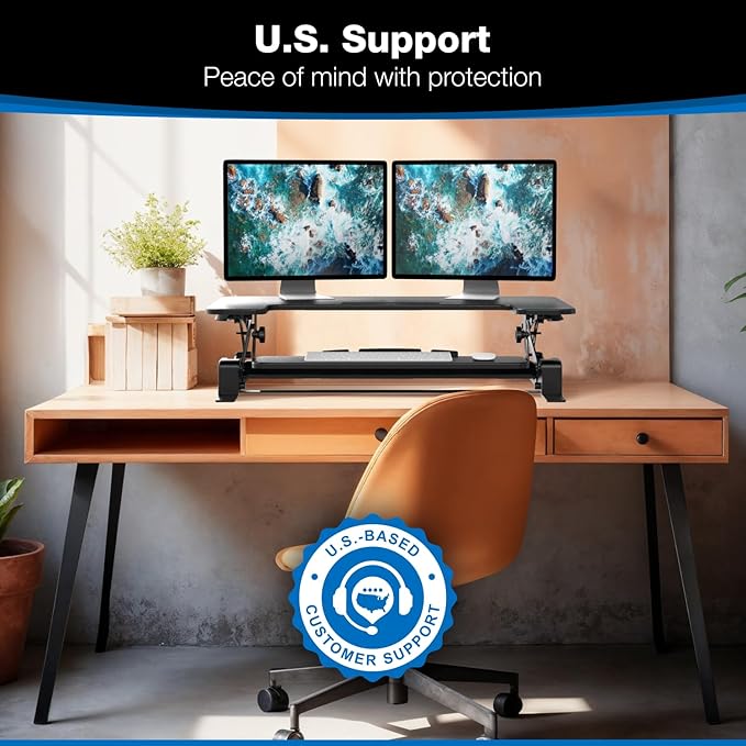 Mount-It! Standing Desk Converter - Height Adjustable Stand Up Riser with Manual Lift, 36.5" x 22" Desktop, Stand up Convertor in Black, Fits Dual Monitors, Laptop and Keyboard Mouse Tray