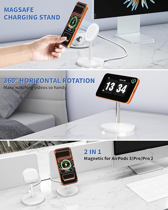 Magnetic Wireless Charger Stand, 25W Fast Mag Safe Charger iPhone Stand, 6FT Magnet Wireless Charging Station Pad with 35W Adapter for iPhone 17 Air 17 Pro 17 Pro Max 16 15 14 13 12, AirPods Pro 2/3/4