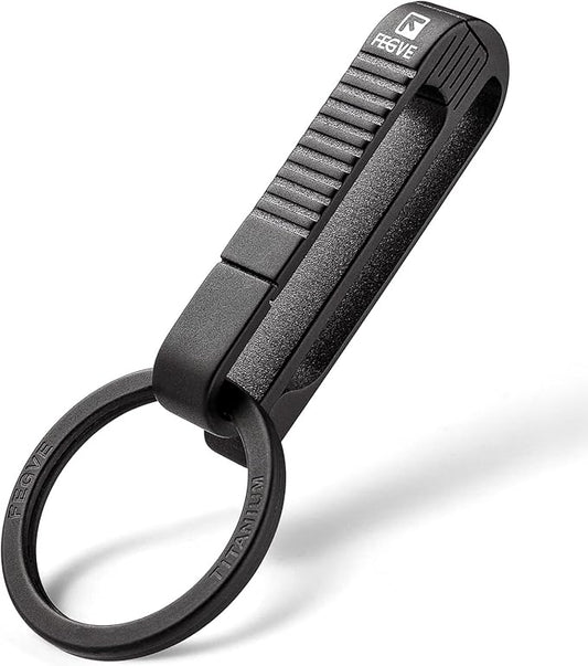FEGVE Belt Key Holder, Titanium Key Belt Clip with Keyring for Keys, Keychain Hook for Men Dad (Black - RK1)