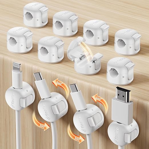 12 Pack Spring Cable Clips,Cord Organizer with Clasp Lock Desk Cable Management Cord Holder Adhesive Phone Charger Cord Clips for Home Office Car Wall Nightstand Accessories White