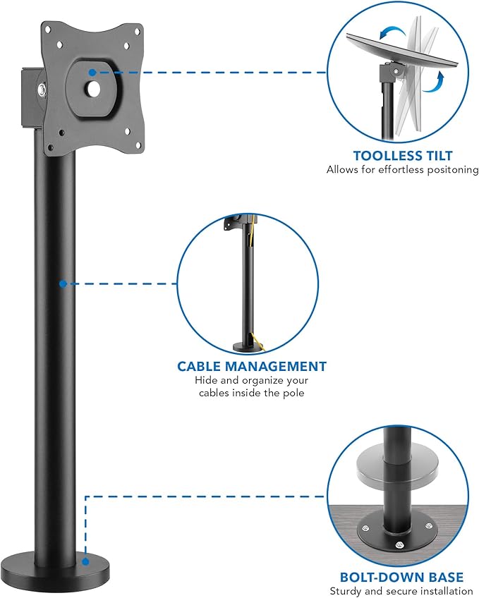 Mount-It! Fixed Height POS Monitor Mount ??19.7??Monitor Pole Mount for Retail Checkout Counters and Point of Sale Systems, Bolt-Down Base, VESA 75x75 & 100x100, Fits 13??2??Monitors, 33 lb Capacity