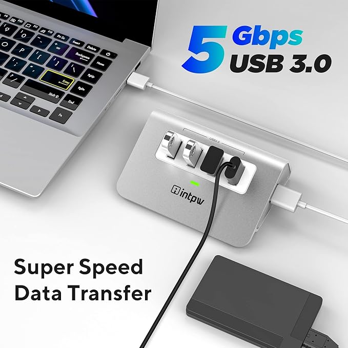 USB 3.0 Hub, Aluminum 4 Port USB Data Hub 3.0 Port Extender Multiport Adapter with 3.3ft Cable ，USB Splitter for Laptop, PC/Xbox/Flash Drive/Printer/Camera/Keyborad/Mouse