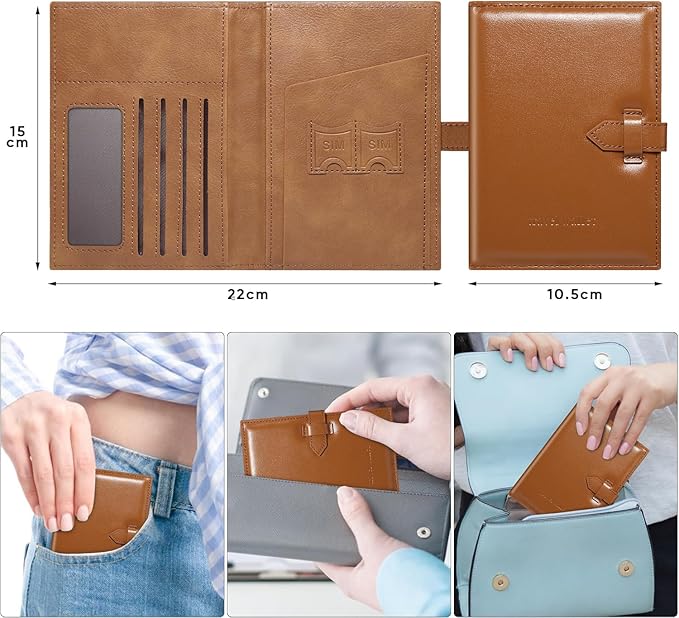Passport Holder for Travel Essentials, Passport Wallet Cover Card holder Case for Travel Must Haves Accessories, Passport Book Holders for Women and Men, Brown