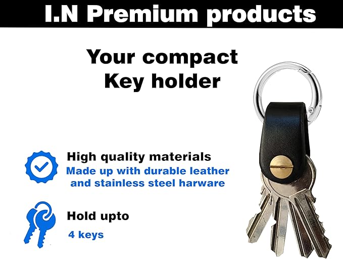 Key Organizer 2pcs Black & Brown Mini Keychain Compact Slim Key Holder with 1 Inch Metal Round Carabiner Clips Keyrings Snap Hook Buckle