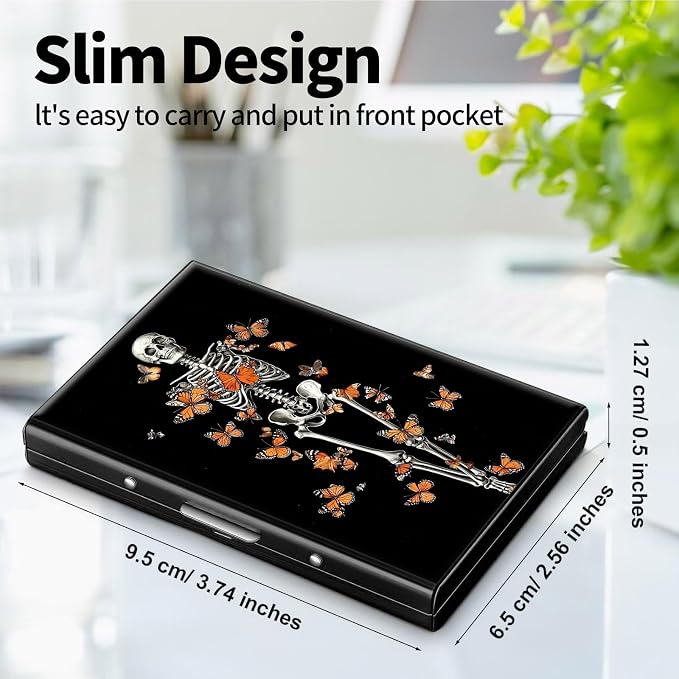 Metal Wallet, Credit Card Holder for Women Men Girls, RFID Blocking Aluminum Wallet Slim Hard Case, Mini Travel Wallet, ID Card Holder Business Card Case,Human Bone Butterfly