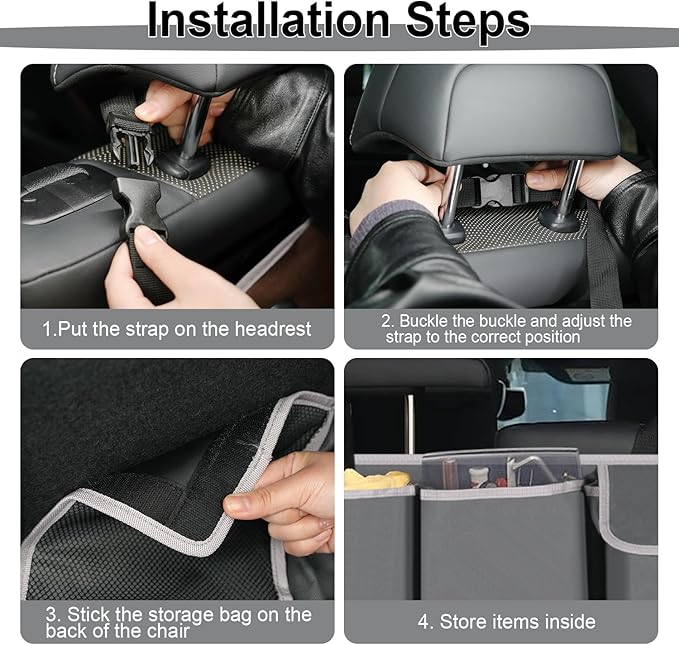 UYYE Trunk Hanging Organizer, Backseat Storage Bag, Collapsible Car Interior Accessories with 4 Pockets & 2 Mesh Pouches for Tools, Provide More Storage Trunk Space for SUV, Jeep, MPVs (Grey)