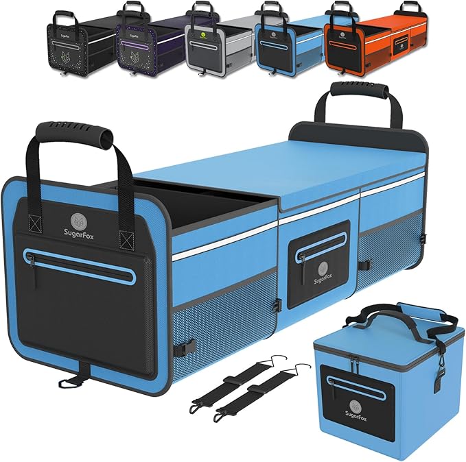 SugarFox 95L Car Trunk Organizer & Storage With 26L Ice Pack, Waterproof Foldable | Trunk Organizers for SUVs & Cars, Car Storage Organizer, Great Gift for Drivers (Blue-M004)