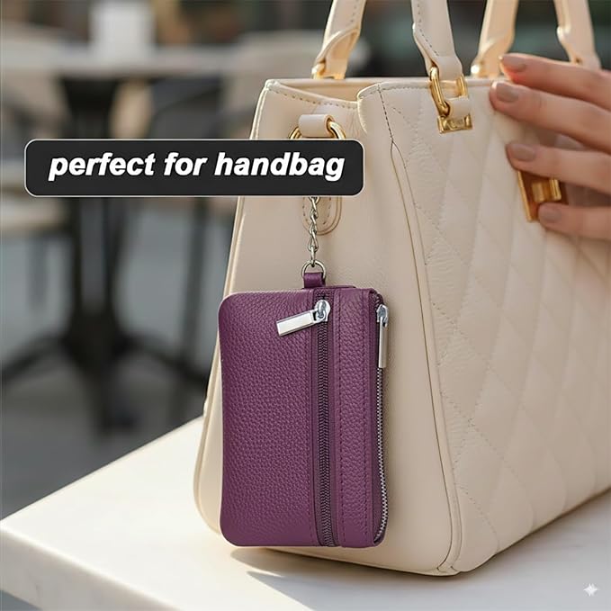 Hibate Small Leather Coin Purse Change Pouch for Women Men Kids with Zip Key Ring (Clip_Purple)