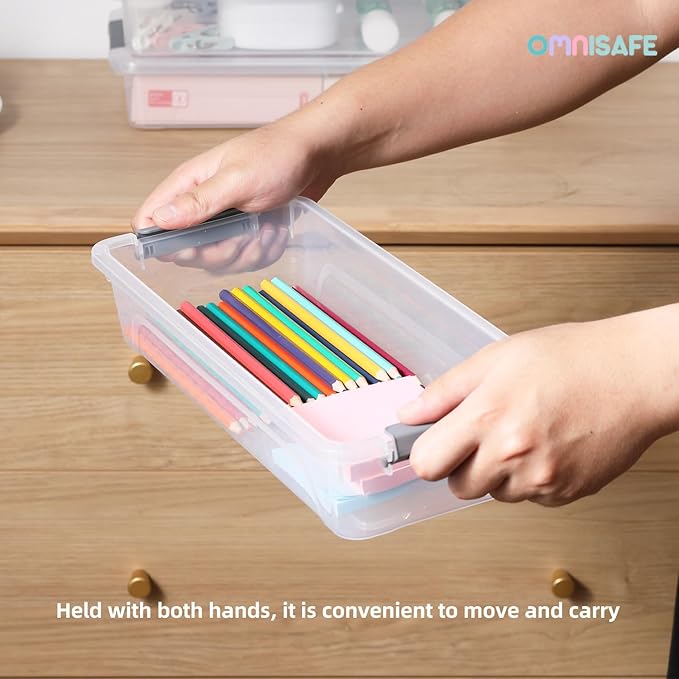 Plastic Storage Bin with Lid, Stackable Design, Clip Box for Crafts, Supplies and Office Items Container (8 Pack 4 Quart)