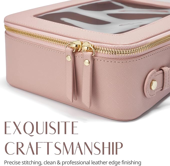 Popvibe Clear Makeup Case Set Pink Toiletry Bag Travel Large Clear Cosmetic Bag with Zipper, Big Make Up Bag Organizer Women Traveling TSA Approved Transparent Bag Car for Essentials